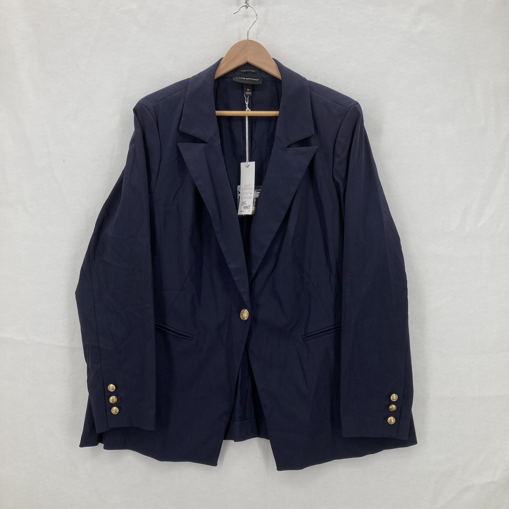 Lane Bryant The Bryant Blazer Womens 20 Navy Blue Sexy Stretch Gold Button NWT